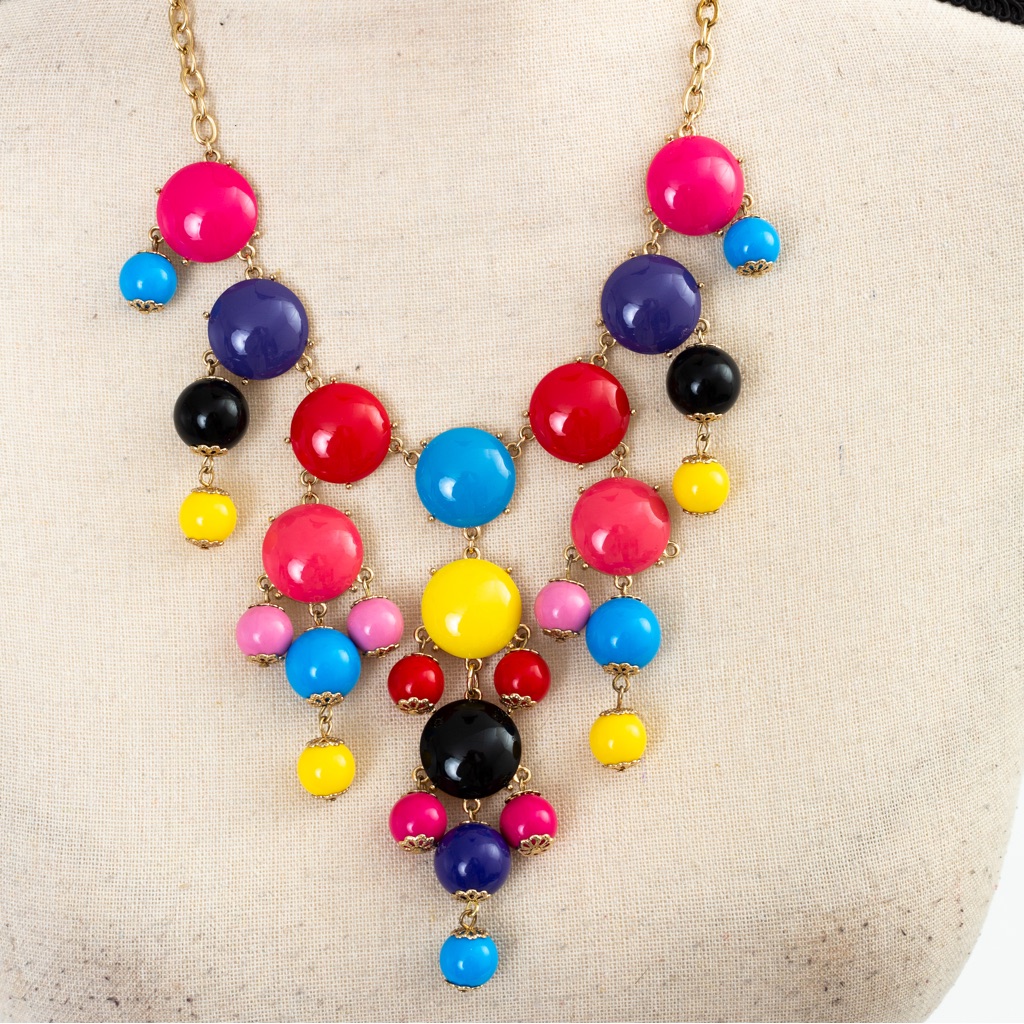 Bold Colorful Statement Bib Style Necklace Gold Look With Multicolor Stones Iman